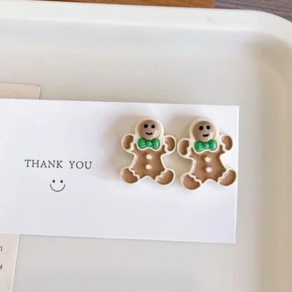 Christmas Gingerbread Man Clip On Earrings